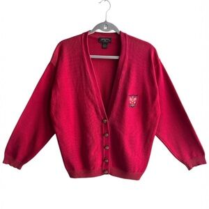 Vintage Red Tennis Cardigan Medium Cotton Prep School Tenniscore Academia Retro